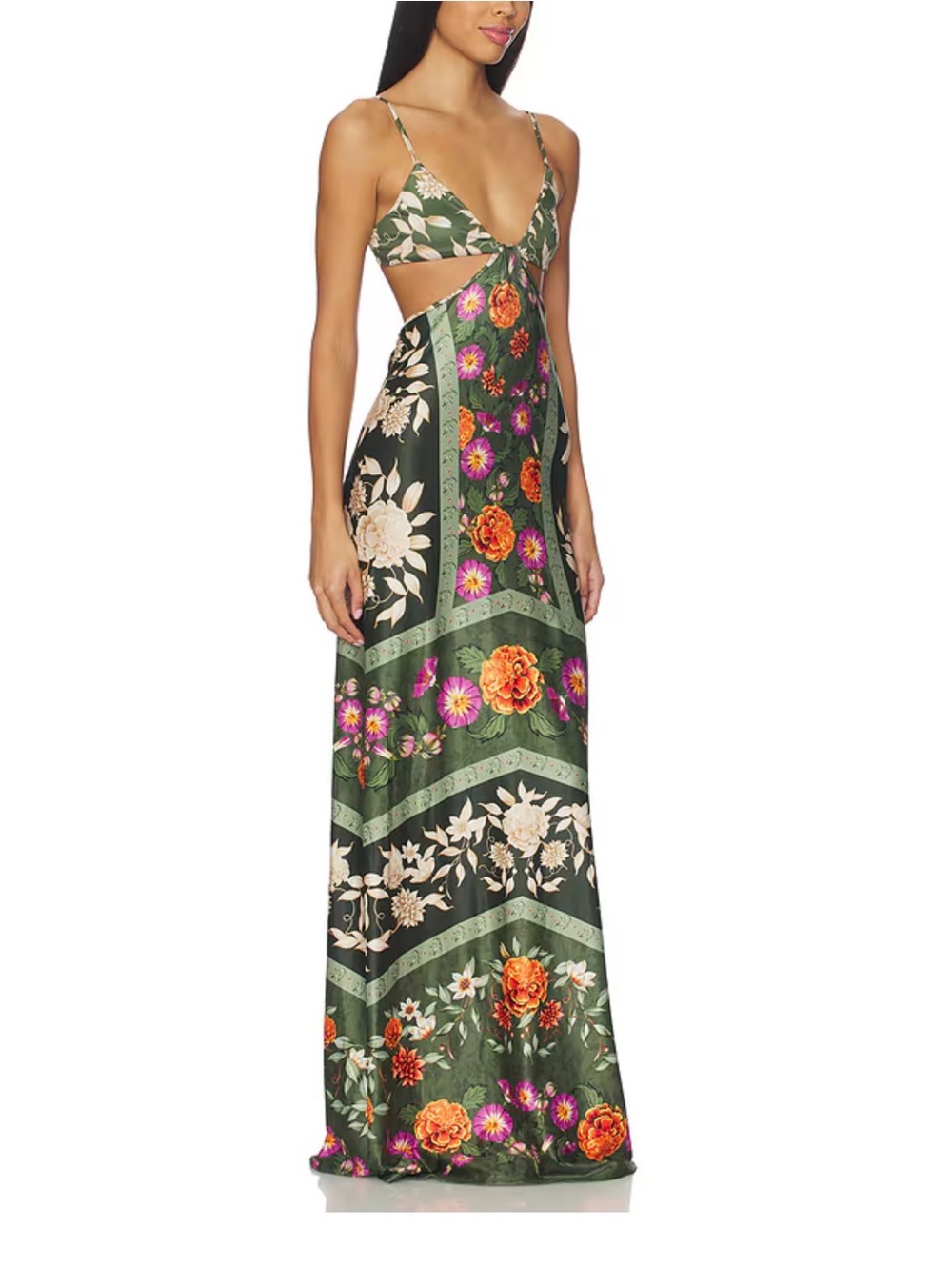 Agua Bendita x REVOLVE Grotta Floral Cutout Maxi Dress Green Halter Resort Sz M - Picture 3 of 3